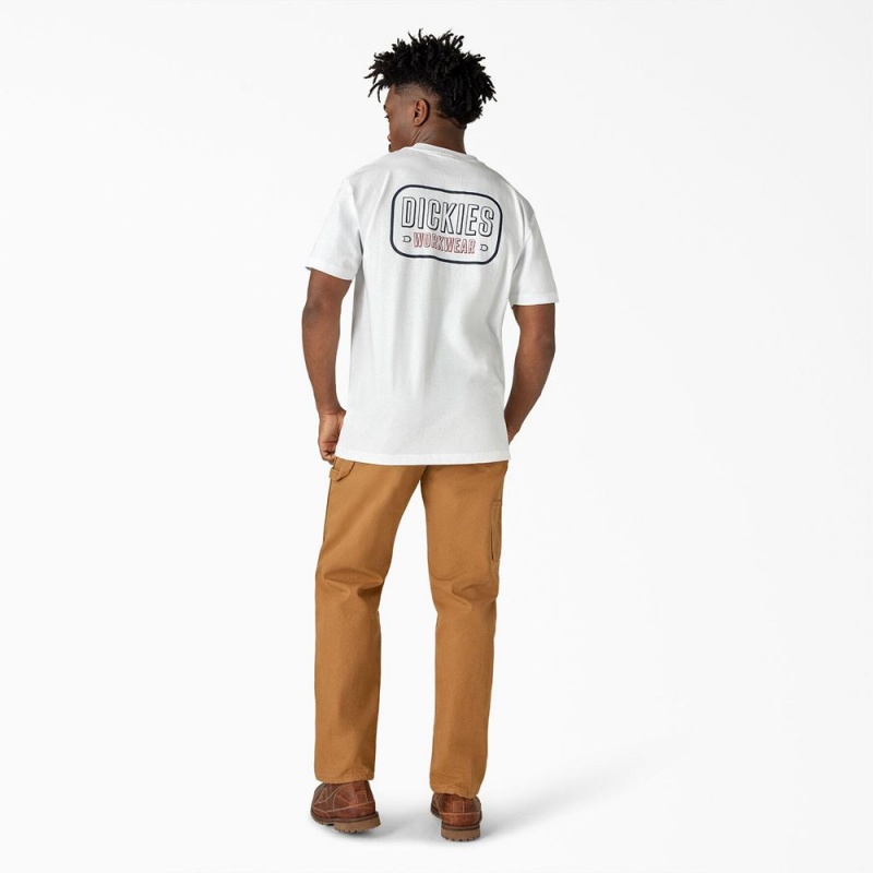 Men's Dickies Workwear Sign Heavyweight T-Shirt White | 9341072-MV