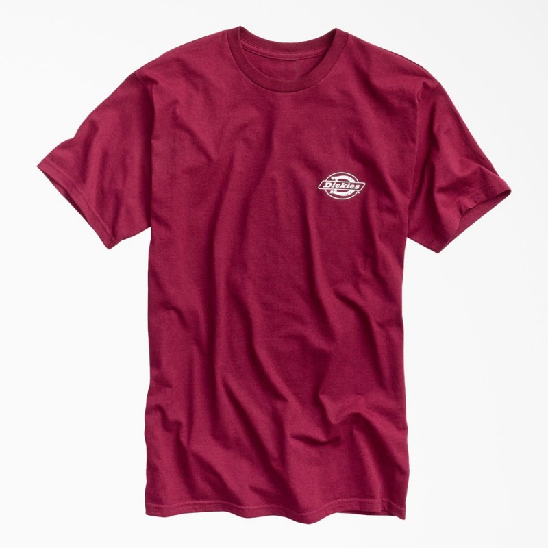 Men's Dickies Worldwide Workwear Graphic T-Shirt Burgundy | 5036274-IP