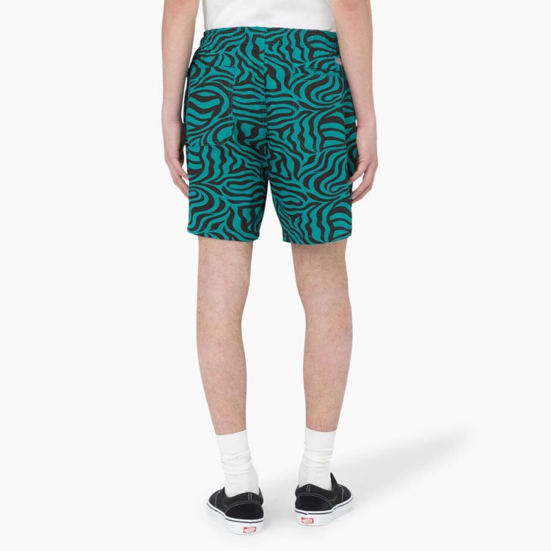 Men's Dickies Zebra Print Modern Fit Drawstring Shorts Green | 2850371-JX