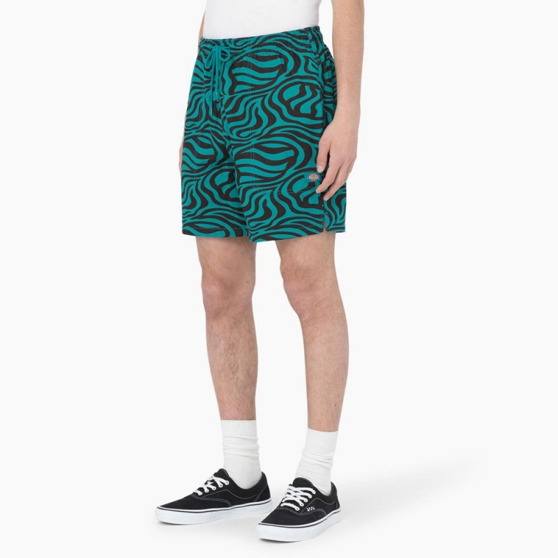 Men's Dickies Zebra Print Modern Fit Drawstring Shorts Green | 2850371-JX