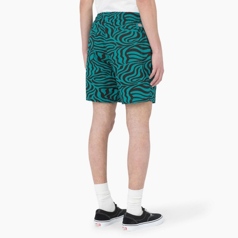 Men's Dickies Zebra Print Modern Fit Drawstring Shorts Green | 2850371-JX