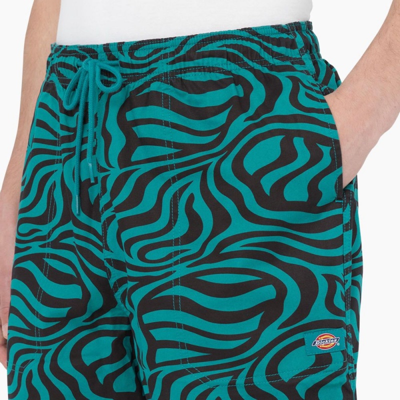 Men's Dickies Zebra Print Modern Fit Drawstring Shorts Green | 2850371-JX