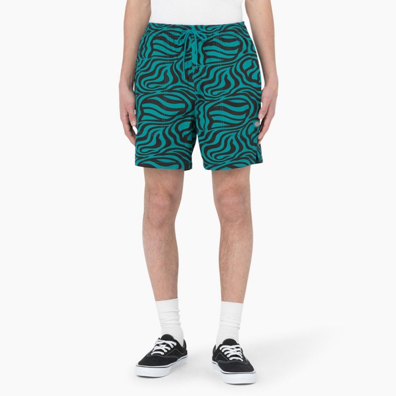 Men\'s Dickies Zebra Print Modern Fit Drawstring Shorts Green | 2850371-JX