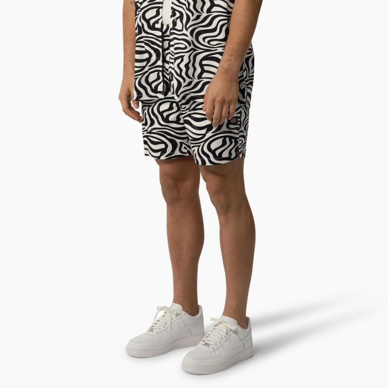 Men's Dickies Zebra Print Modern Fit Drawstring Shorts Black | 1582936-BZ