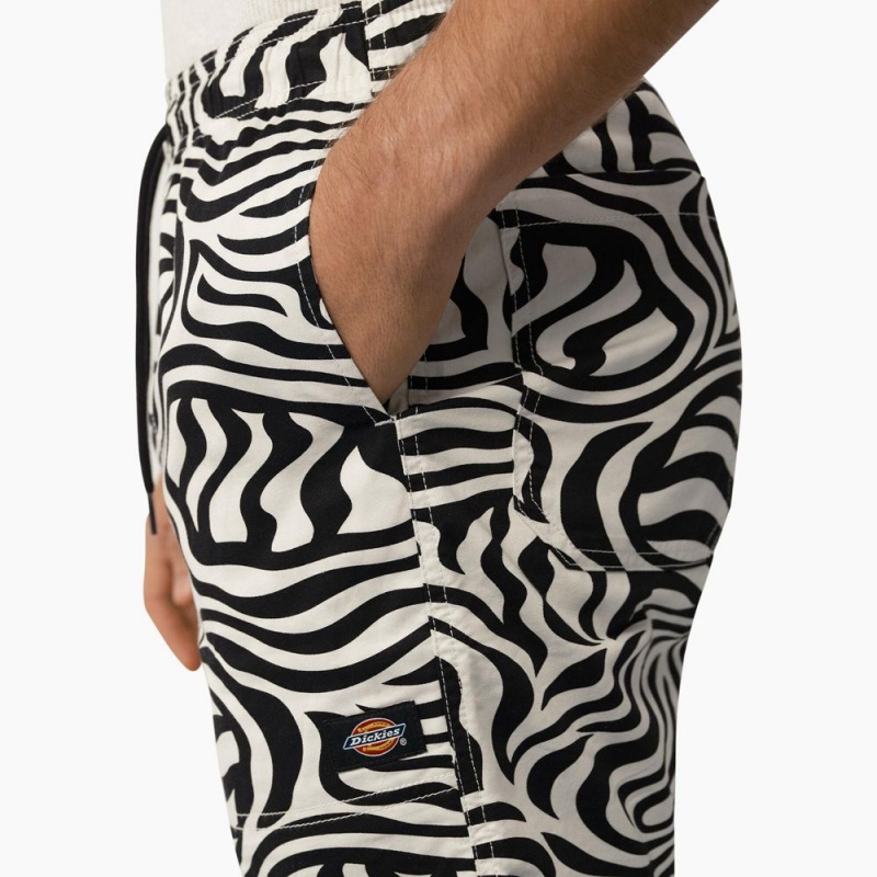 Men's Dickies Zebra Print Modern Fit Drawstring Shorts Black | 1582936-BZ