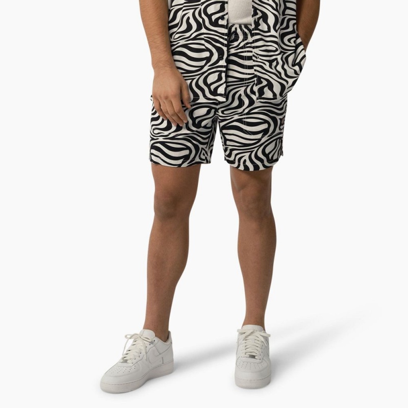 Men\'s Dickies Zebra Print Modern Fit Drawstring Shorts Black | 1582936-BZ