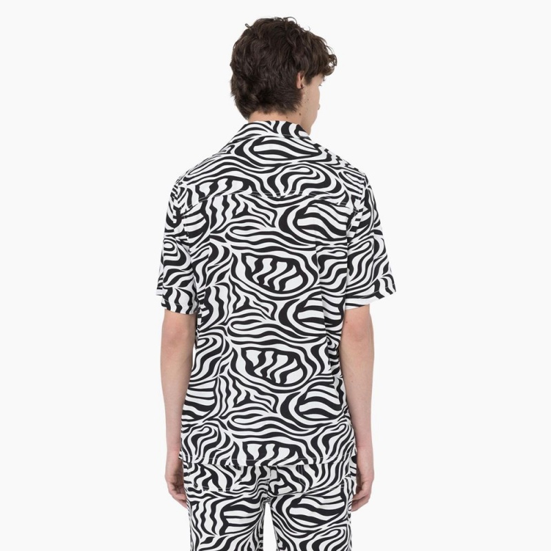 Men's Dickies Zebra Print Short Sleeve Shirt Black | 5287196-RC