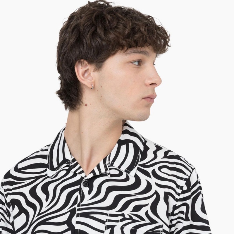 Men's Dickies Zebra Print Short Sleeve Shirt Black | 5287196-RC