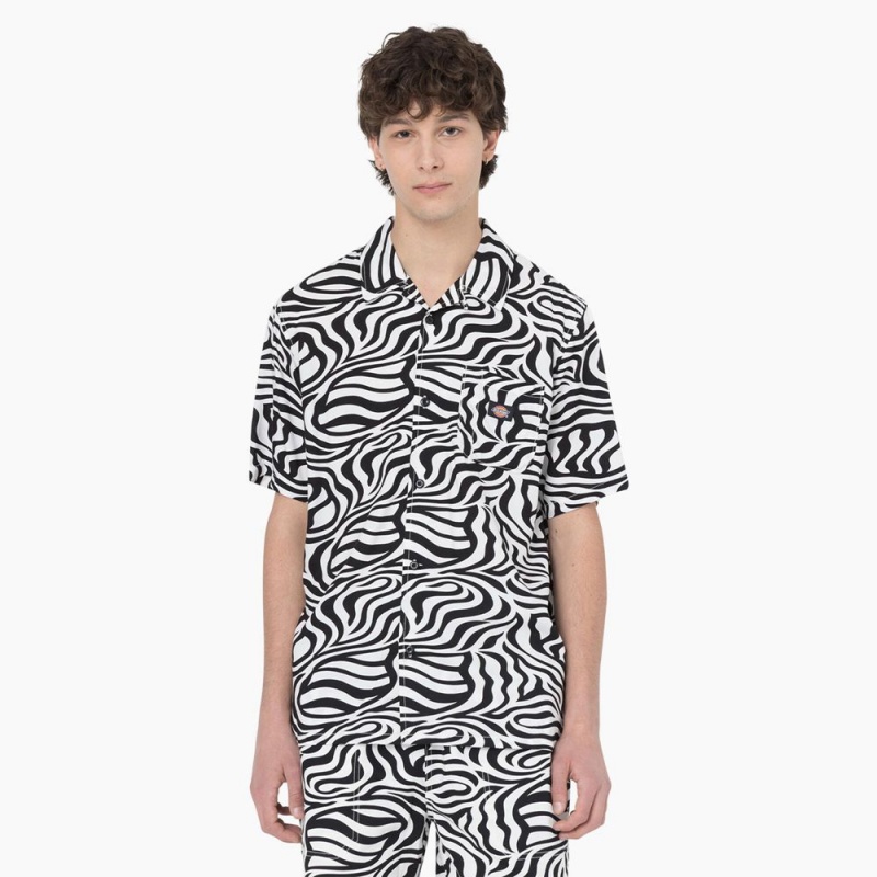 Men\'s Dickies Zebra Print Short Sleeve Shirt Black | 5287196-RC