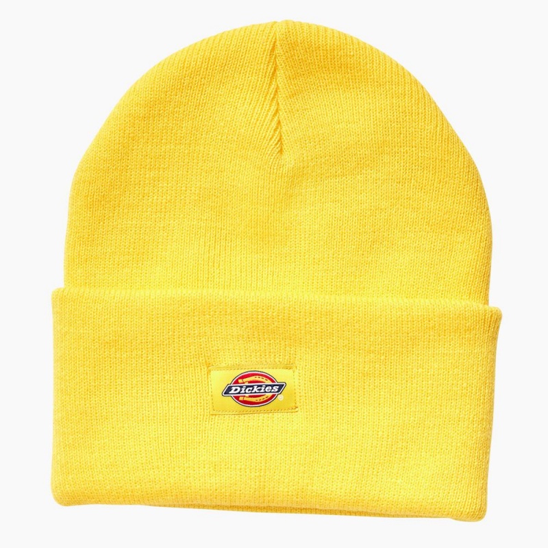 Women\'s Dickies Breast Cancer Awareness Cuffed Knit Beanie Yellow | 2769580-SP