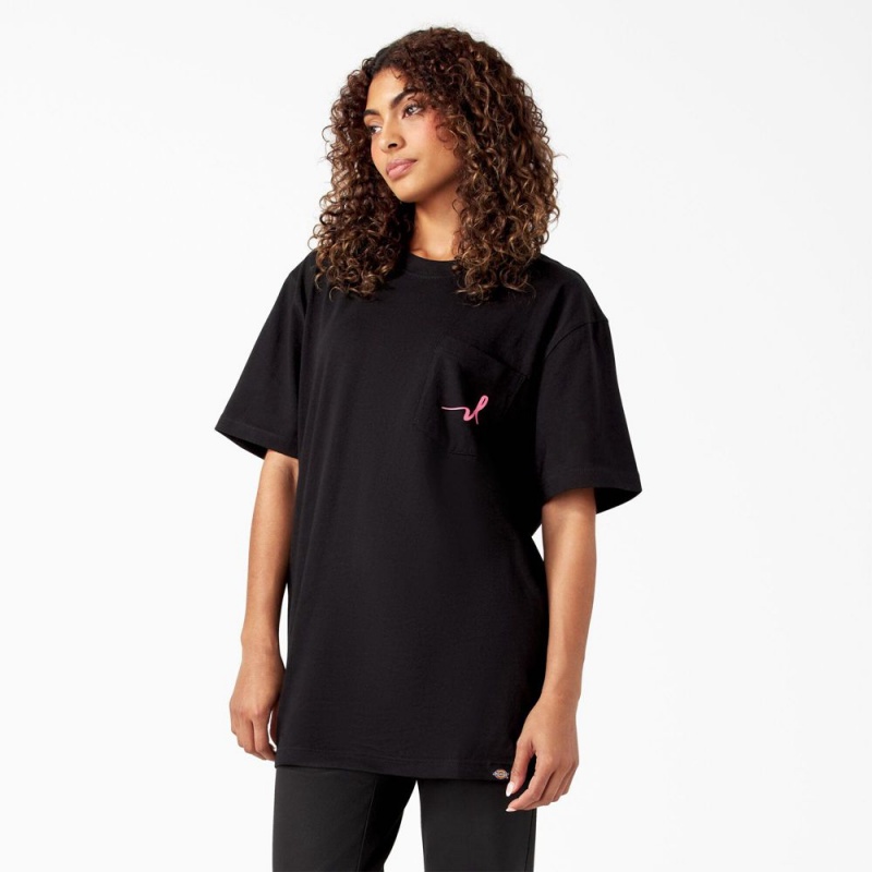 Women's Dickies Breast Cancer Awareness Heavyweight T-Shirt Black | 1790534-AD