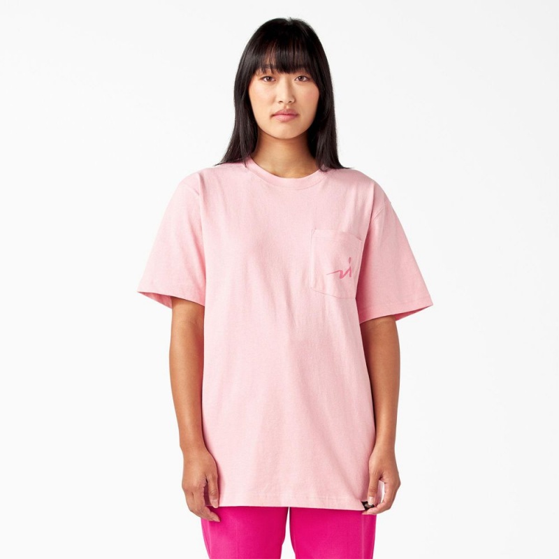 Women's Dickies Breast Cancer Awareness Heavyweight T-Shirt Pink | 9784562-UO