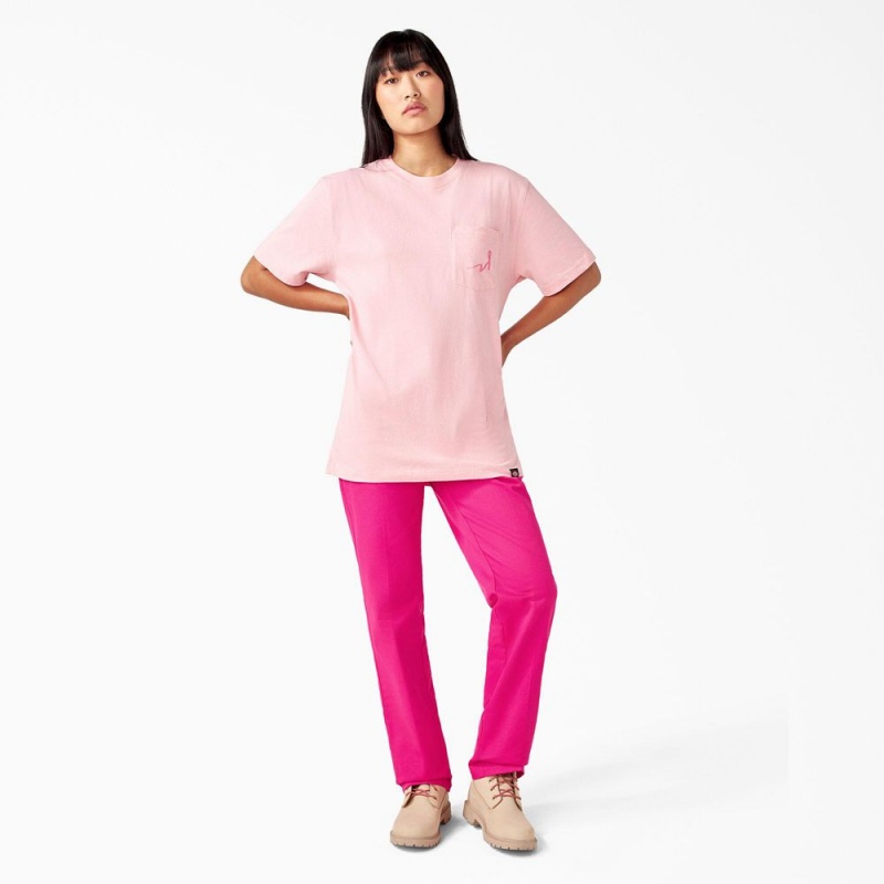 Women's Dickies Breast Cancer Awareness Heavyweight T-Shirt Pink | 9784562-UO