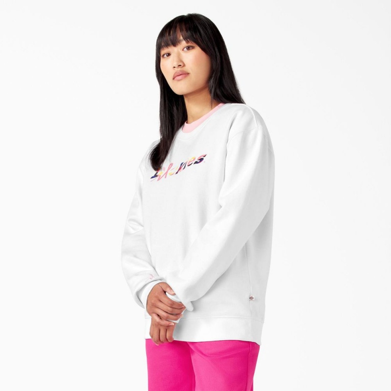 Women's Dickies Breast Cancer Awareness Logo Sweatshirt White | 5708132-QB