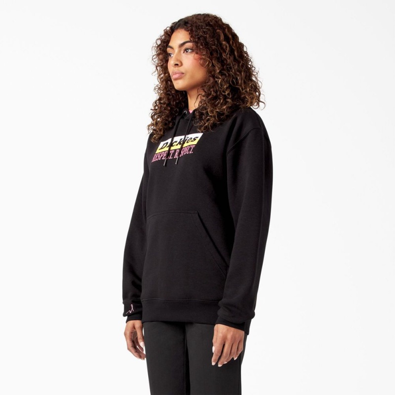 Women's Dickies Breast Cancer Awareness Respect Respect Hoodie Black | 2516794-OY