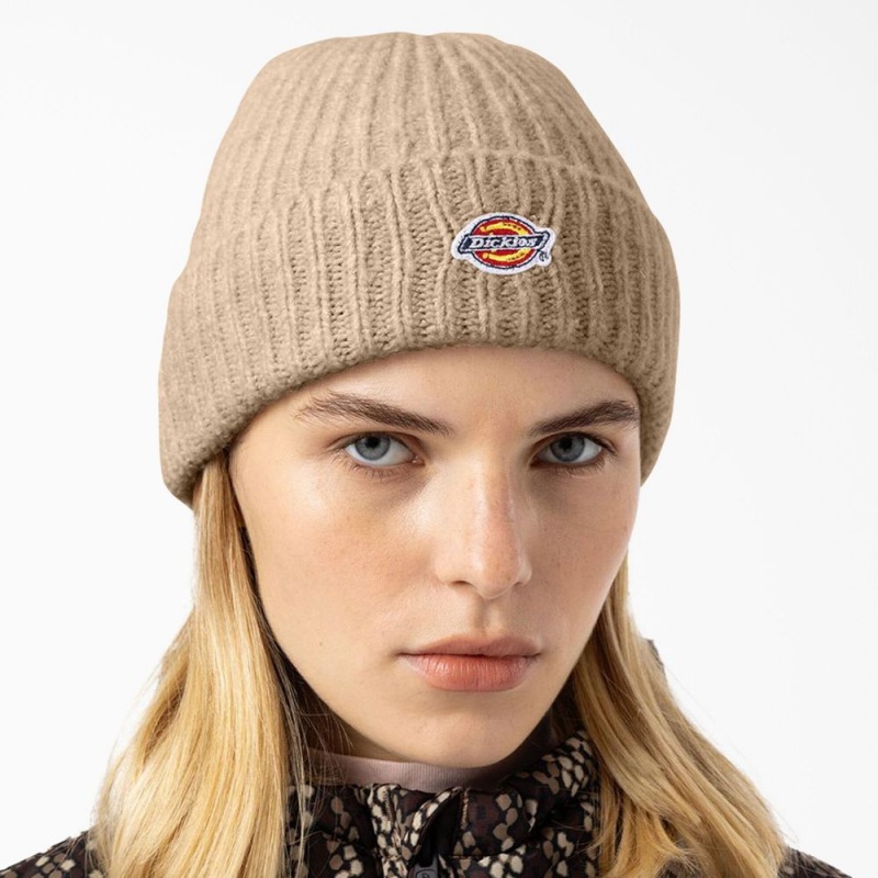 Women's Dickies Brewton Beanie Beige | 7245389-HQ