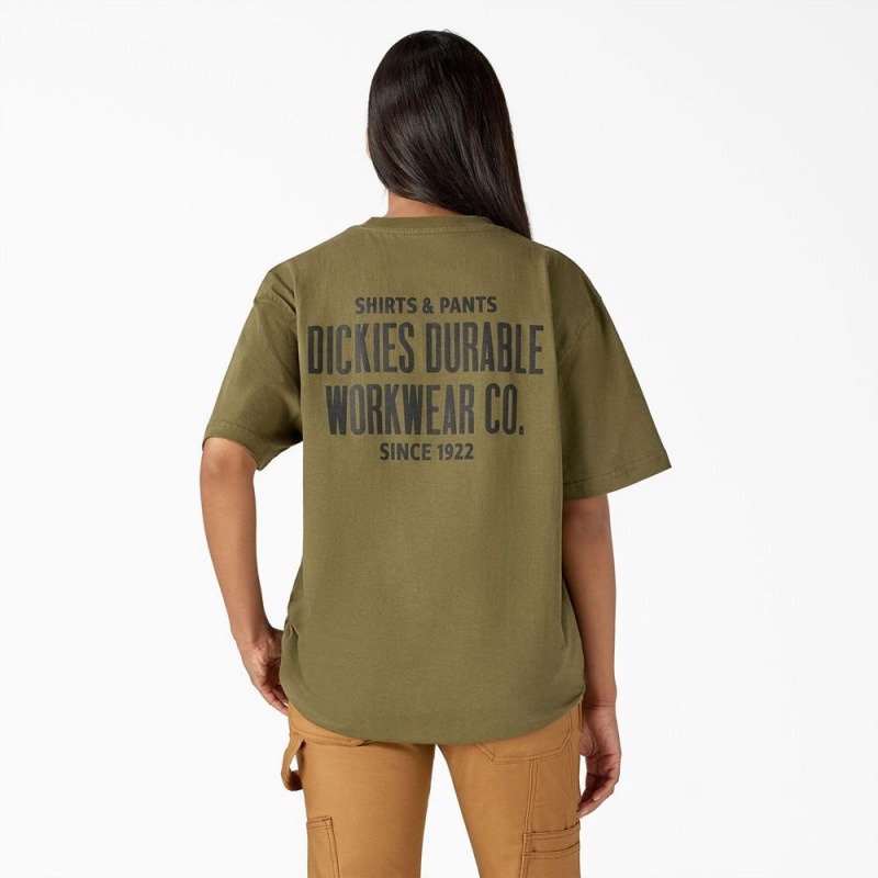 Women's Dickies Built to Last Heavyweight T-Shirt Green | 9435826-BO