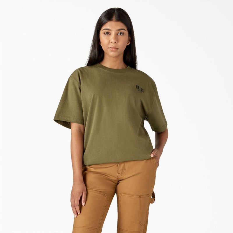 Women's Dickies Built to Last Heavyweight T-Shirt Green | 9435826-BO