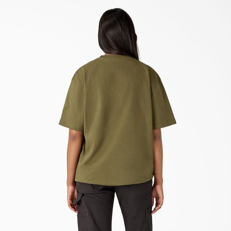 Women's Dickies Bull Skull Heavyweight T-Shirt Green | 2510637-GE