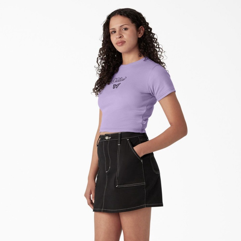 Women's Dickies Butterfly Graphic Cropped Baby T-Shirt Purple | 2659847-IB