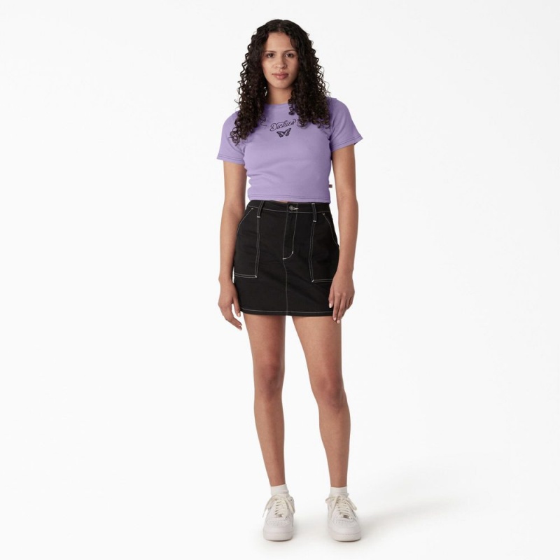 Women's Dickies Butterfly Graphic Cropped Baby T-Shirt Purple | 2659847-IB