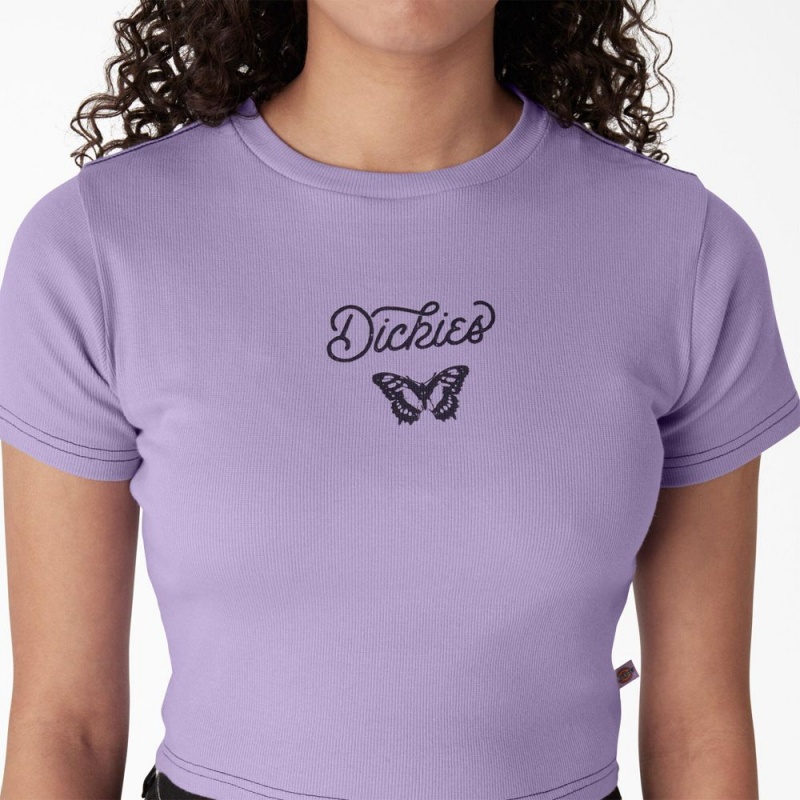 Women's Dickies Butterfly Graphic Cropped Baby T-Shirt Purple | 2659847-IB