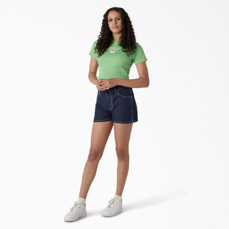 Women's Dickies Butterfly Graphic Cropped Baby T-Shirt Green | 8570314-WP