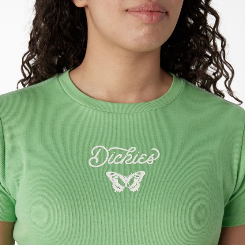 Women's Dickies Butterfly Graphic Cropped Baby T-Shirt Green | 8570314-WP