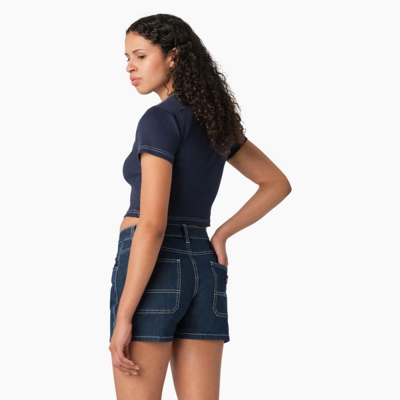 Women's Dickies Butterfly Graphic Cropped Baby T-Shirt Navy | 6128593-SV