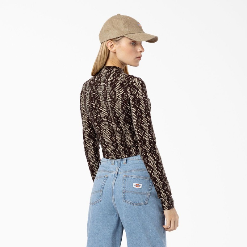 Women's Dickies Camden Long Sleeve Cropped T-Shirt Brown | 4381967-SZ