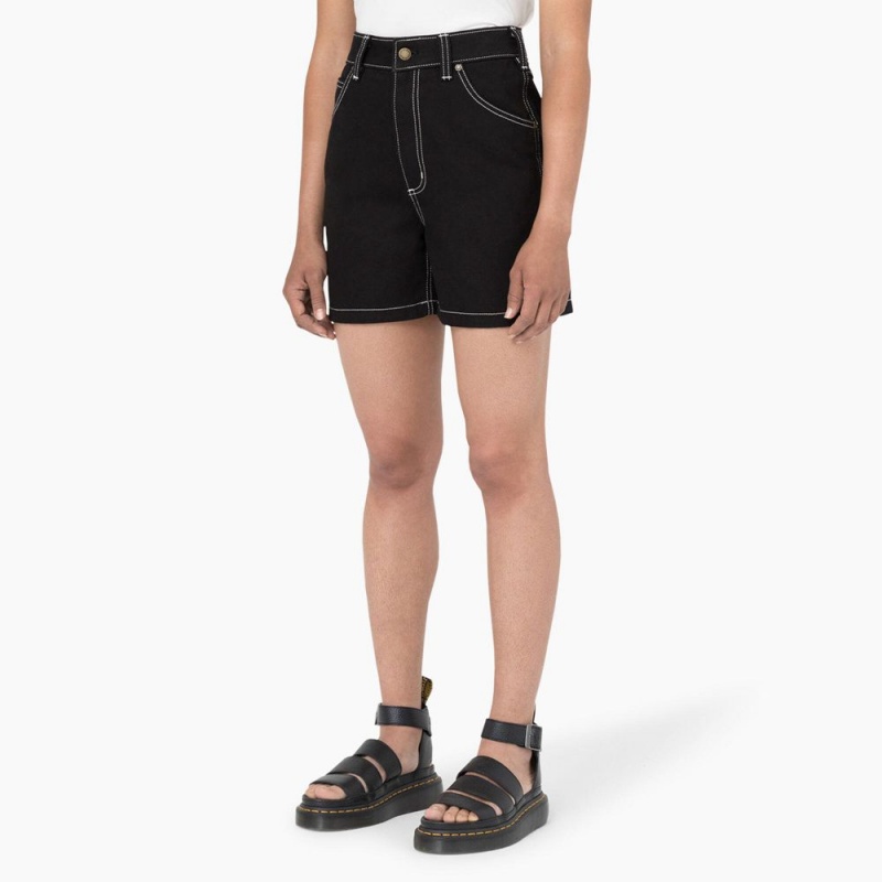 Women's Dickies Carpenter Jean Shorts Black | 2975618-KV