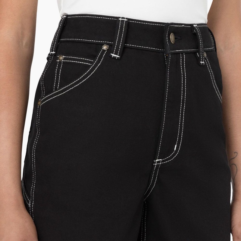 Women's Dickies Carpenter Jean Shorts Black | 2975618-KV