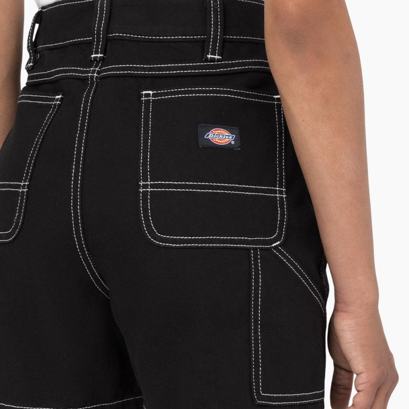 Women's Dickies Carpenter Jean Shorts Black | 2975618-KV