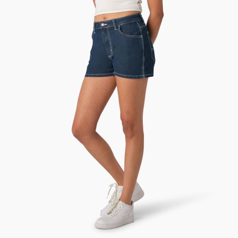 Women's Dickies Carpenter Jean Shorts Blue | 6297130-DU