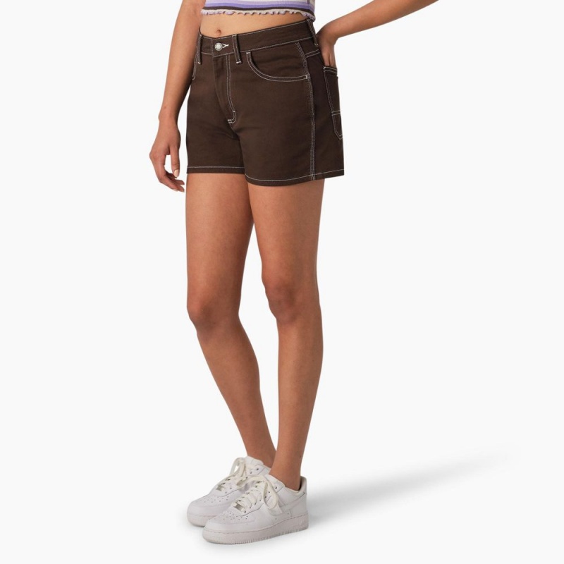 Women's Dickies Carpenter Shorts Brown | 3065417-PQ