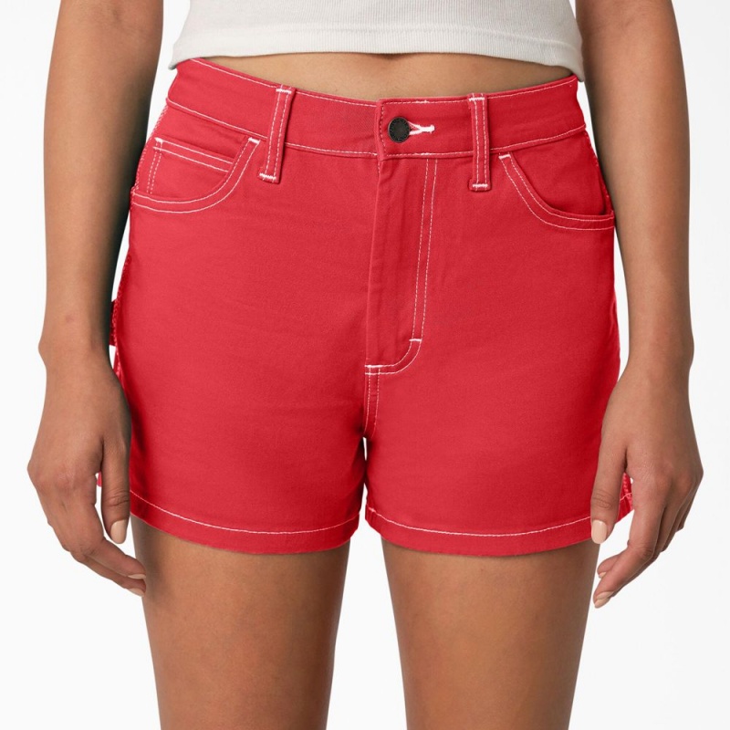 Women's Dickies Carpenter Shorts Red | 6107325-TJ