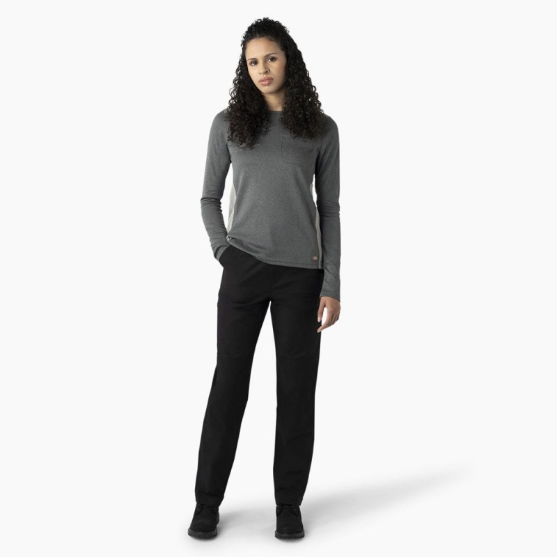 Women's Dickies Cooling High Rise Tapered Leg Double Knee Pants Black | 0638519-TW