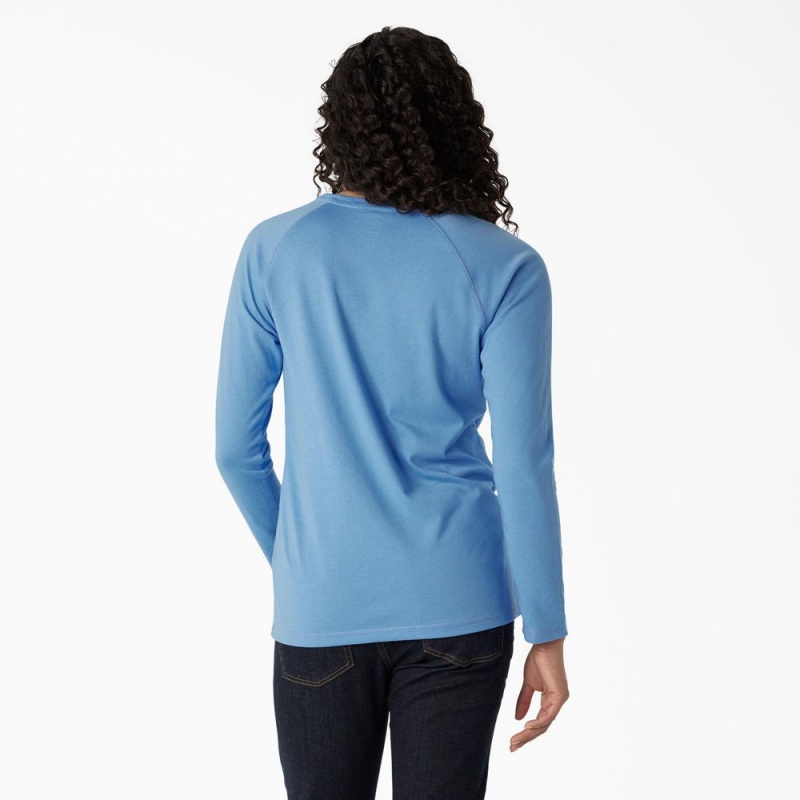 Women's Dickies Cooling Long Sleeve Pocket T-Shirt Blue | 8120749-XN