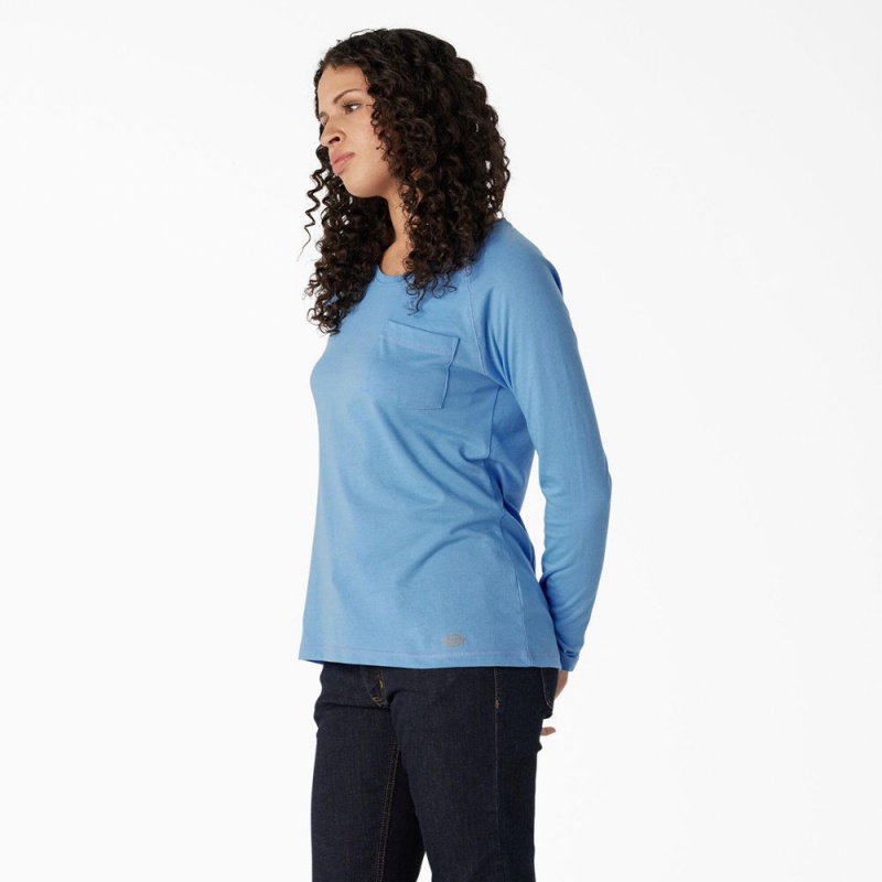 Women's Dickies Cooling Long Sleeve Pocket T-Shirt Blue | 8120749-XN