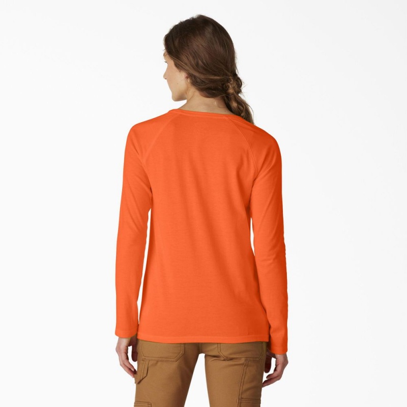 Women's Dickies Cooling Long Sleeve Pocket T-Shirt Orange | 1753809-IA