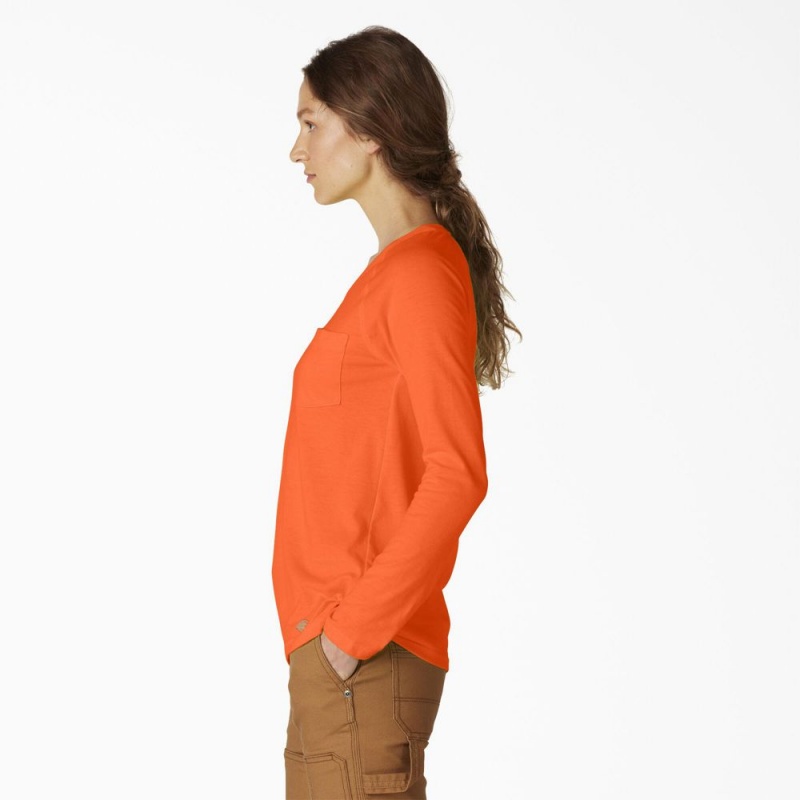 Women's Dickies Cooling Long Sleeve Pocket T-Shirt Orange | 1753809-IA