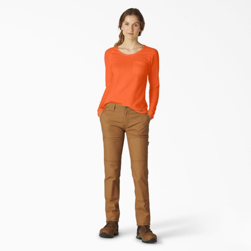 Women's Dickies Cooling Long Sleeve Pocket T-Shirt Orange | 1753809-IA