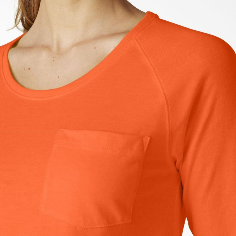 Women's Dickies Cooling Long Sleeve Pocket T-Shirt Orange | 1753809-IA