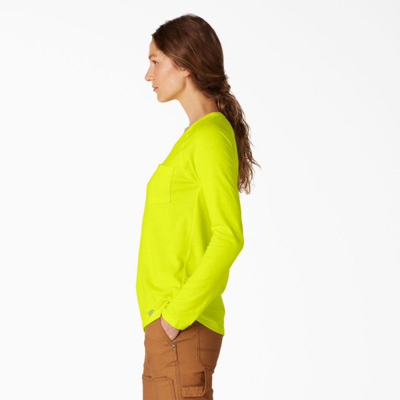 Women's Dickies Cooling Long Sleeve Pocket T-Shirt Green | 9210368-QA