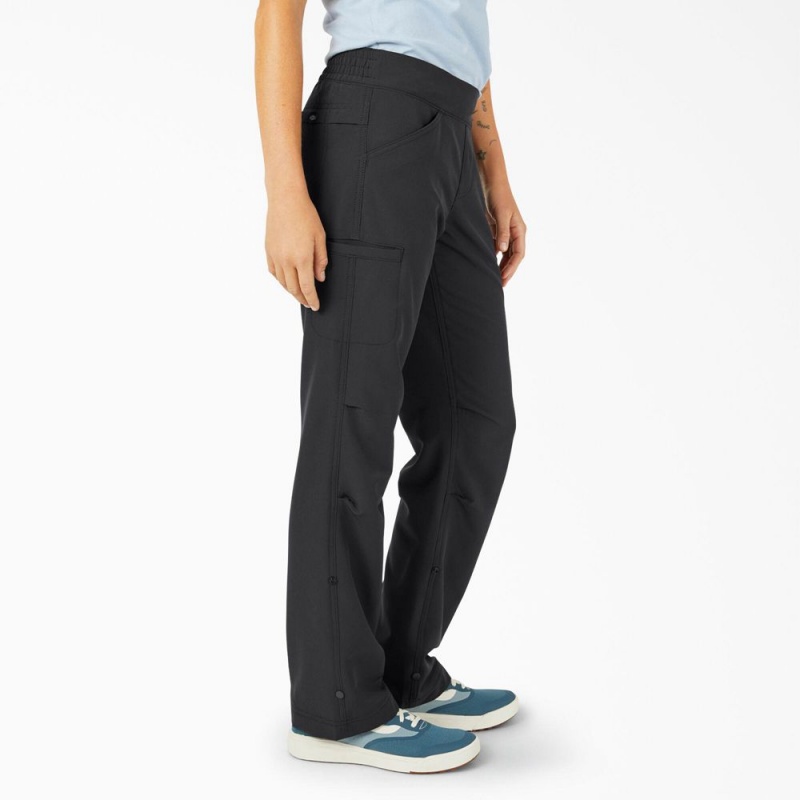 Women's Dickies Cooling Relaxed Straight Fit Roll-Up Pants Black | 6719204-OW