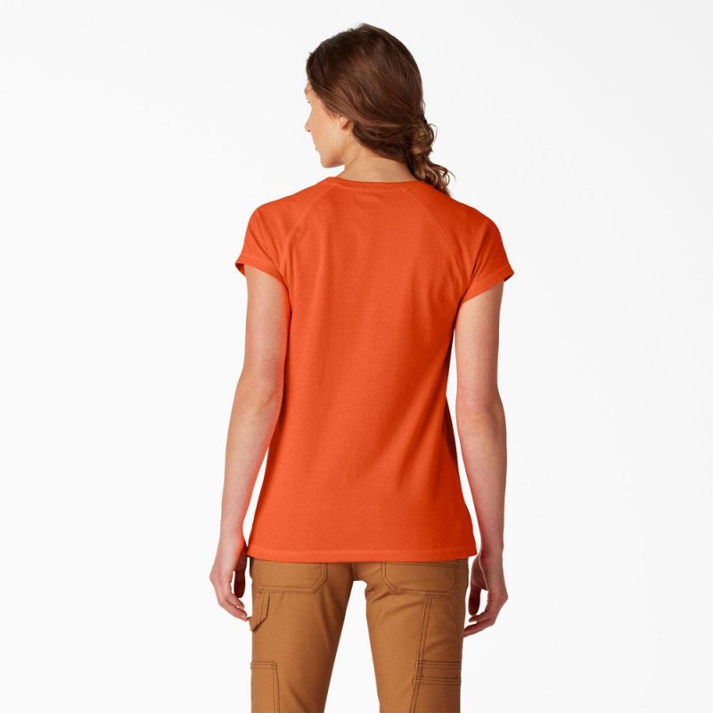 Women's Dickies Cooling Short Sleeve Pocket T-Shirt Orange | 8172346-MG