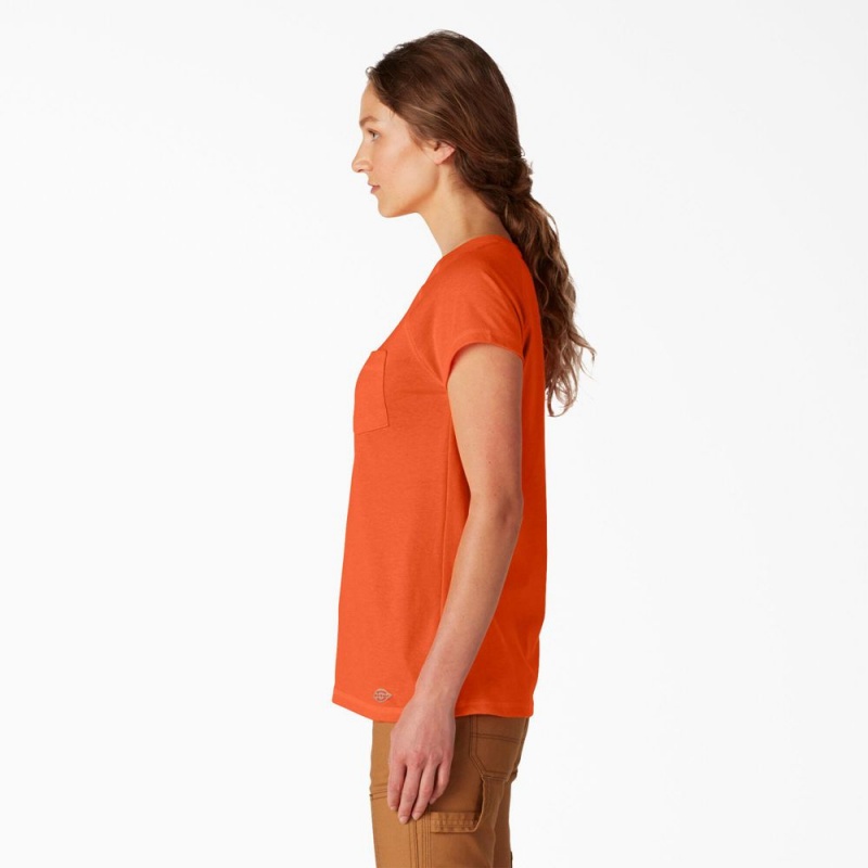 Women's Dickies Cooling Short Sleeve Pocket T-Shirt Orange | 8172346-MG