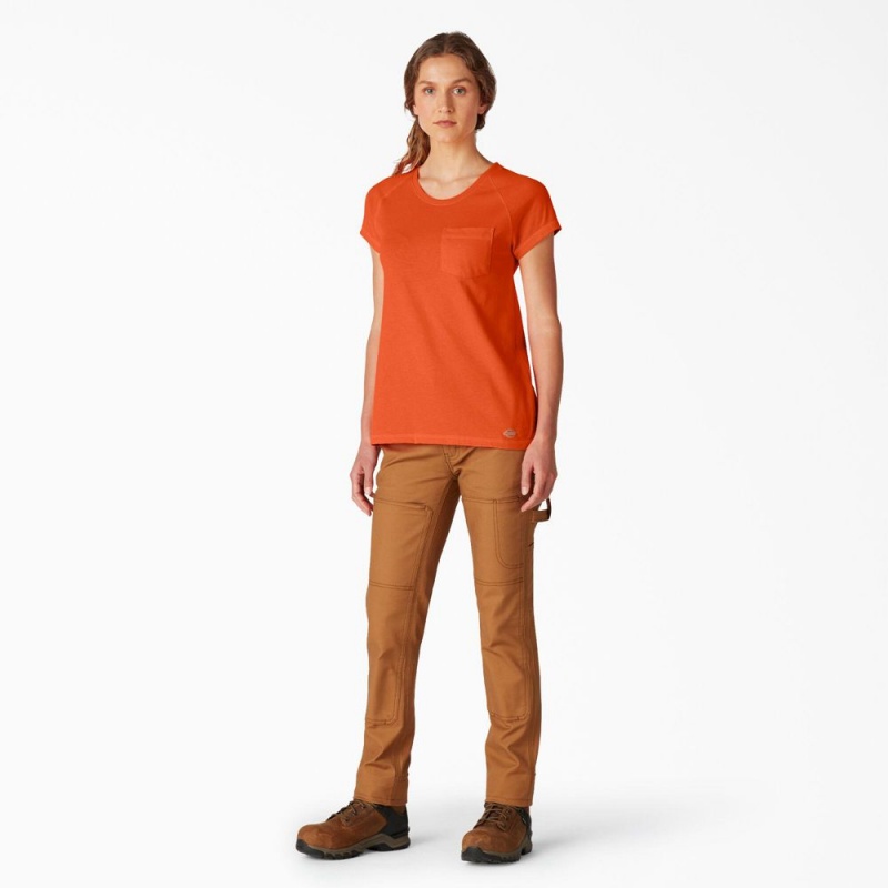 Women's Dickies Cooling Short Sleeve Pocket T-Shirt Orange | 8172346-MG