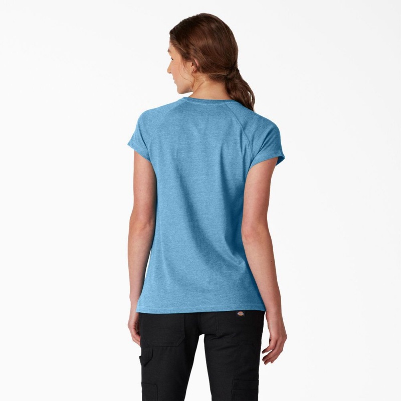 Women's Dickies Cooling Short Sleeve Pocket T-Shirt Blue | 6407381-RP