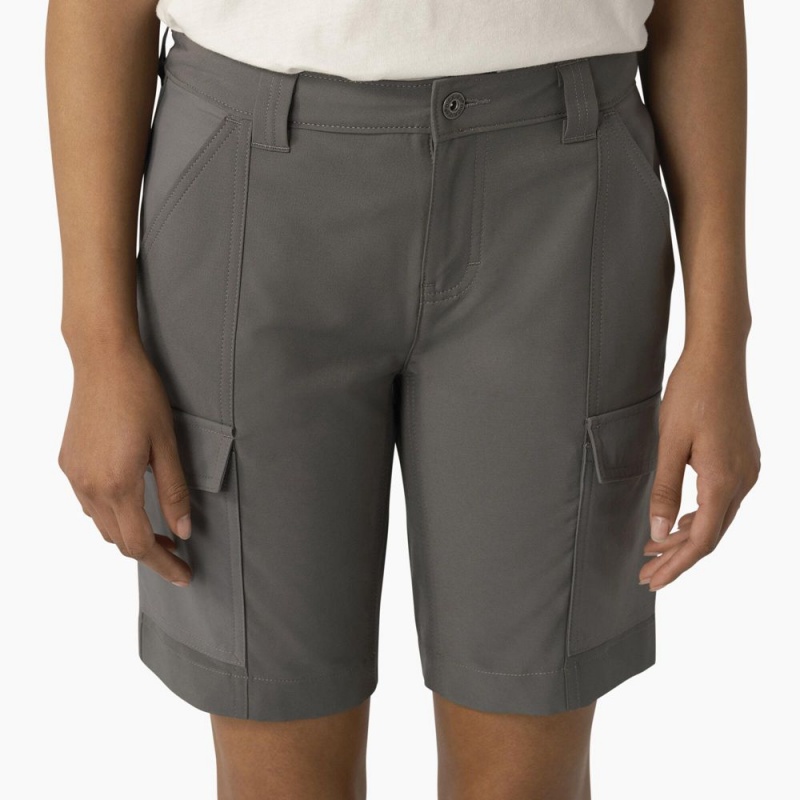 Women's Dickies Cooling Slim Fit Cargo Shorts Grey | 1369280-NY